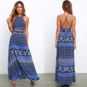 Energy Field Blue Print Two-Piece Maxi Dress